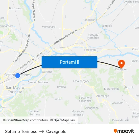 Settimo Torinese to Cavagnolo map