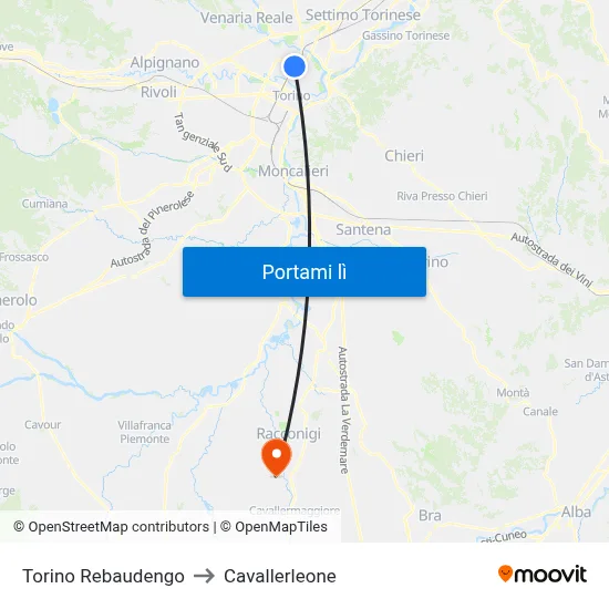 Torino Rebaudengo to Cavallerleone map