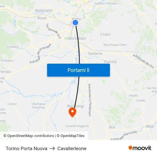 Torino Porta Nuova to Cavallerleone map