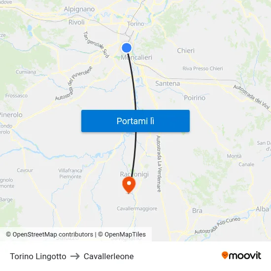 Torino Lingotto to Cavallerleone map