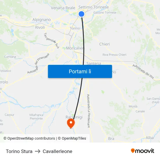 Torino Stura to Cavallerleone map