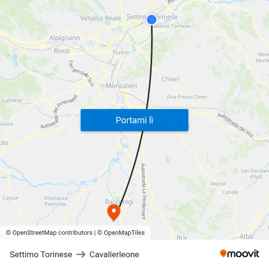 Settimo Torinese to Cavallerleone map