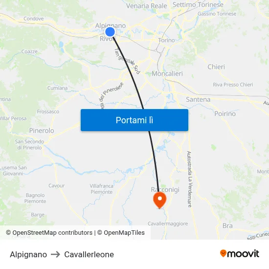 Alpignano to Cavallerleone map