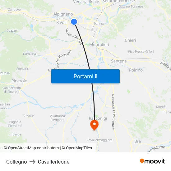 Collegno to Cavallerleone map