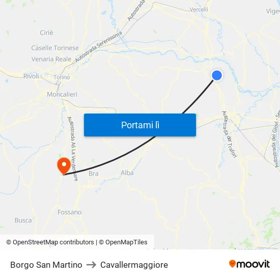 Borgo San Martino to Cavallermaggiore map
