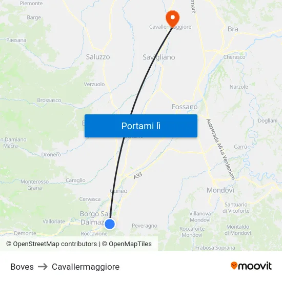Boves to Cavallermaggiore map