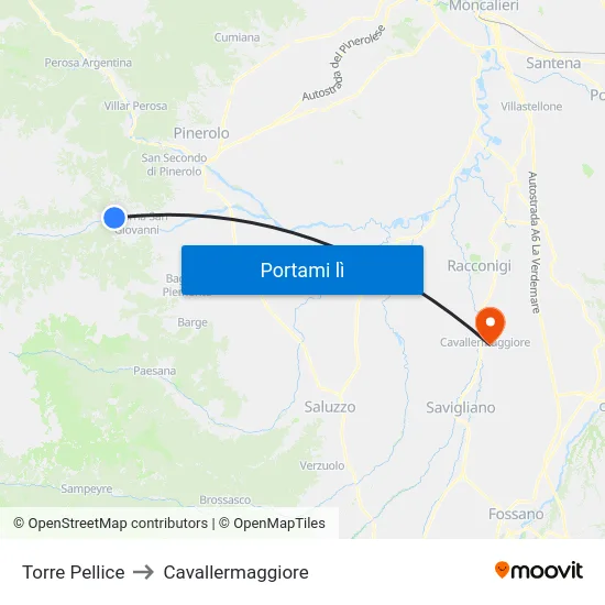Torre Pellice to Cavallermaggiore map
