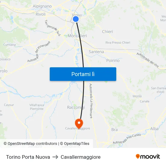 Torino Porta Nuova to Cavallermaggiore map