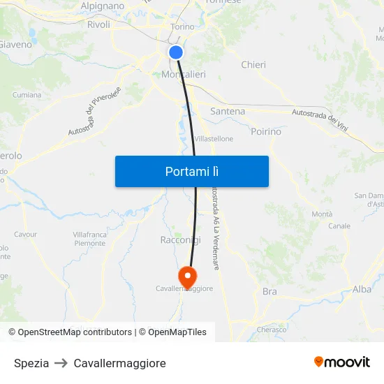 Spezia to Cavallermaggiore map