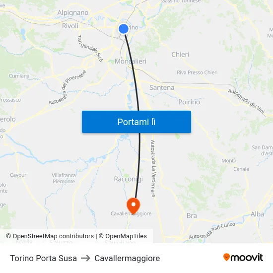 Torino Porta Susa to Cavallermaggiore map
