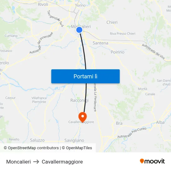 Moncalieri to Cavallermaggiore map