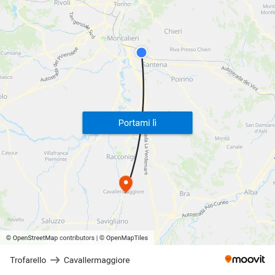 Trofarello to Cavallermaggiore map