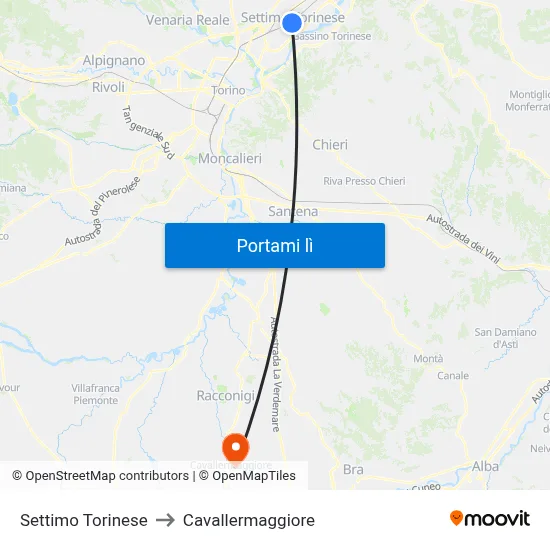Settimo Torinese to Cavallermaggiore map