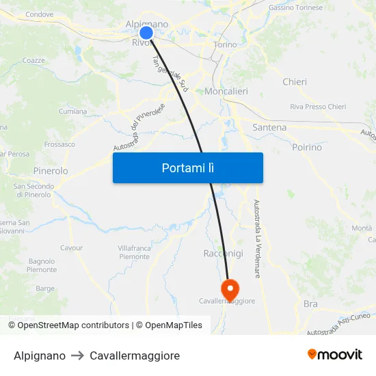 Alpignano to Cavallermaggiore map