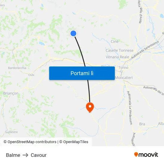 Balme to Cavour map