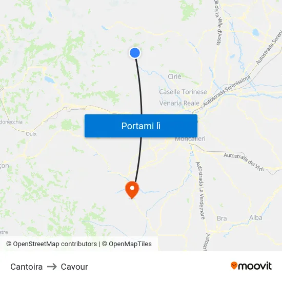 Cantoira to Cavour map