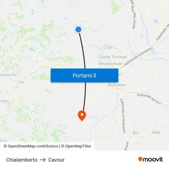 Chialamberto to Cavour map