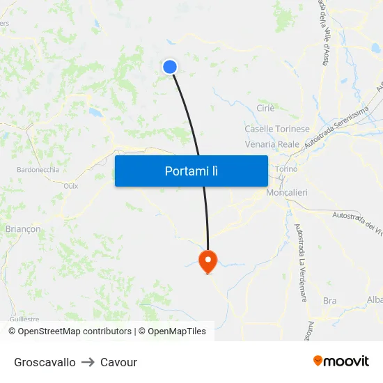 Groscavallo to Cavour map