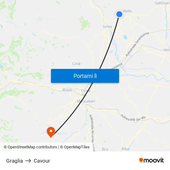 Graglia to Cavour map