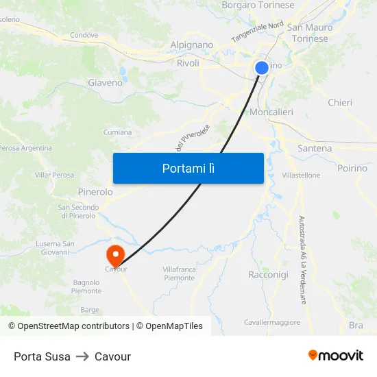 Porta Susa to Cavour map