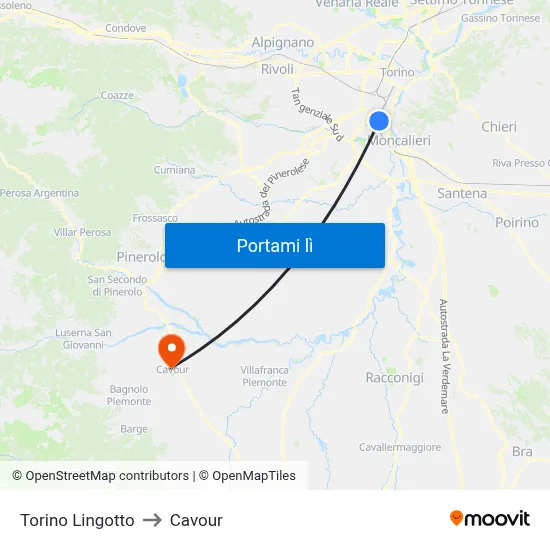 Torino Lingotto to Cavour map
