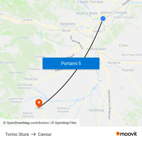 Torino Stura to Cavour map