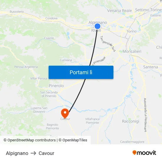 Alpignano to Cavour map