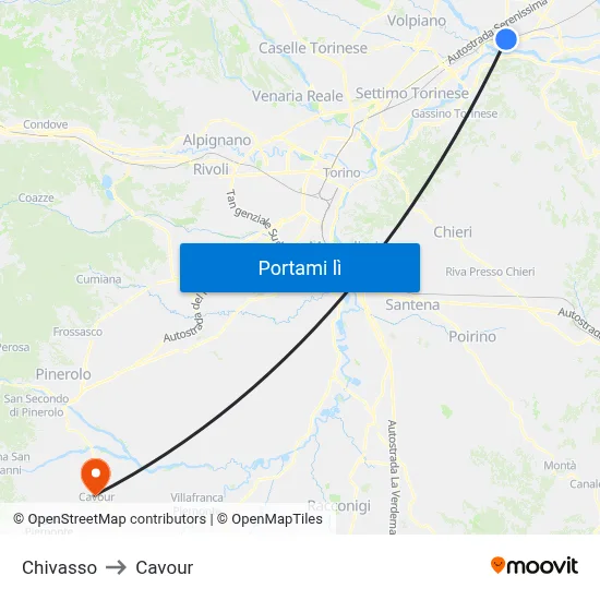Chivasso to Cavour map