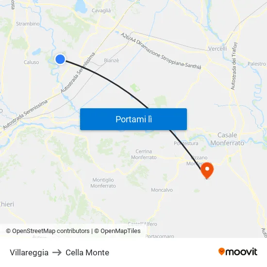 Villareggia to Cella Monte map