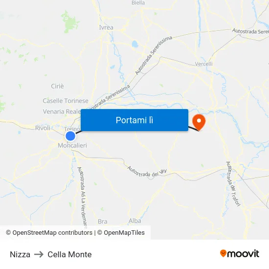 Nizza to Cella Monte map