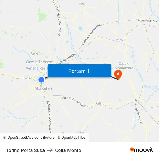 Torino Porta Susa to Cella Monte map