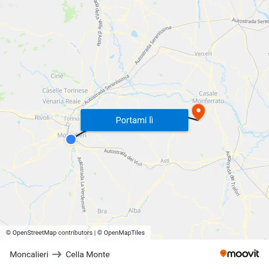 Moncalieri to Cella Monte map