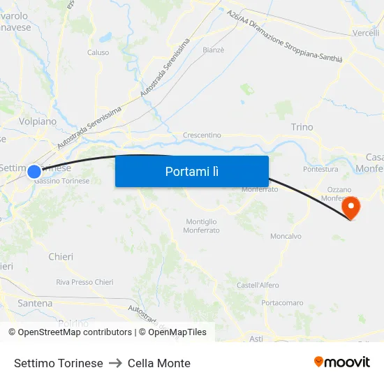 Settimo Torinese to Cella Monte map