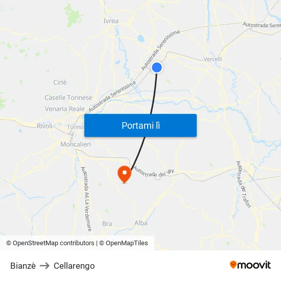 Bianzè to Cellarengo map