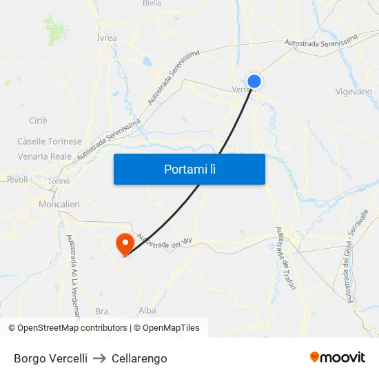 Borgo Vercelli to Cellarengo map