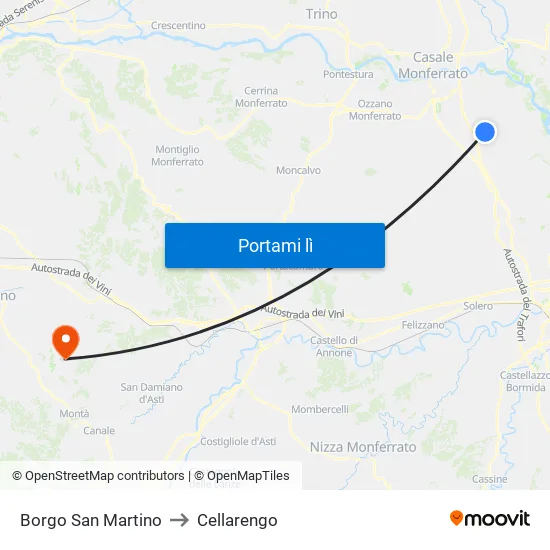 Borgo San Martino to Cellarengo map