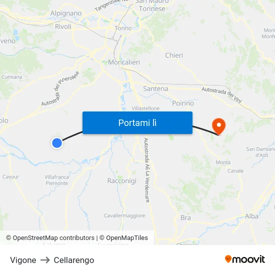 Vigone to Cellarengo map
