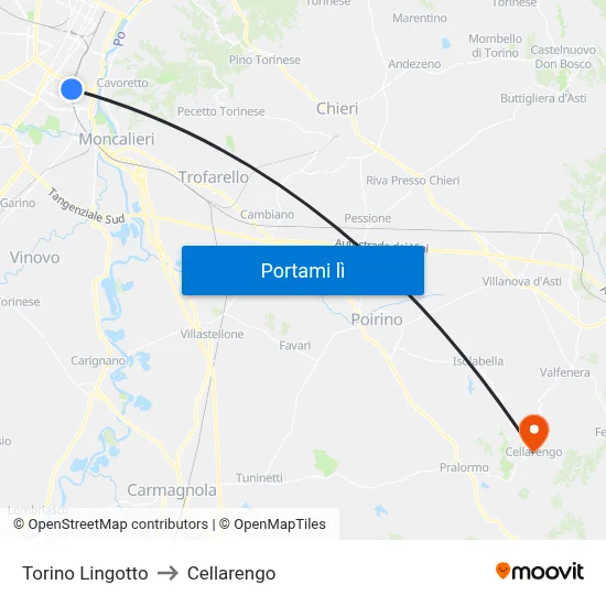 Torino Lingotto to Cellarengo map