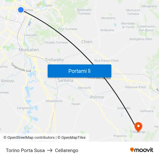 Torino Porta Susa to Cellarengo map