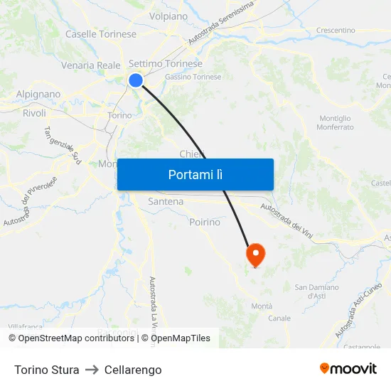 Torino Stura to Cellarengo map
