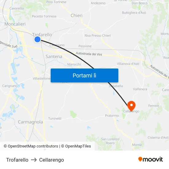 Trofarello to Cellarengo map