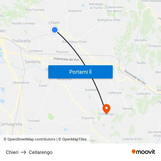 Chieri to Cellarengo map