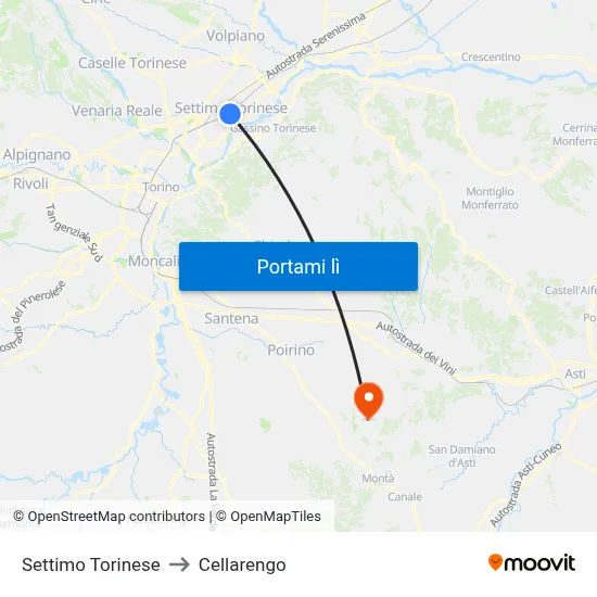 Settimo Torinese to Cellarengo map