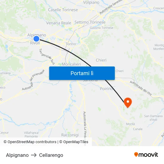 Alpignano to Cellarengo map