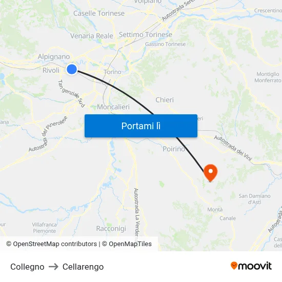 Collegno to Cellarengo map