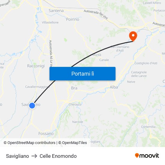 Savigliano to Celle Enomondo map