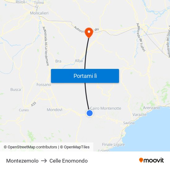 Montezemolo to Celle Enomondo map