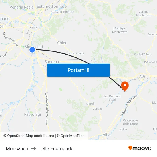 Moncalieri to Celle Enomondo map