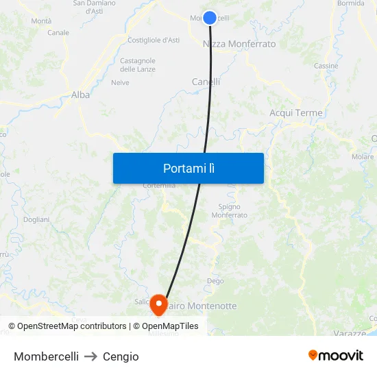 Mombercelli to Cengio map