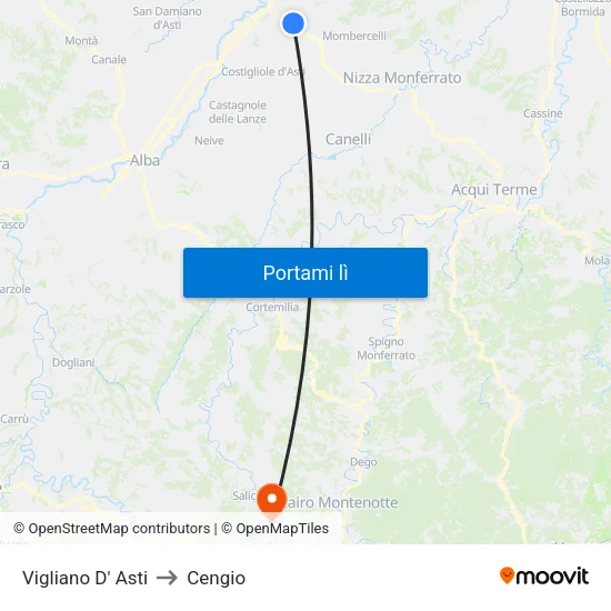 Vigliano D' Asti to Cengio map